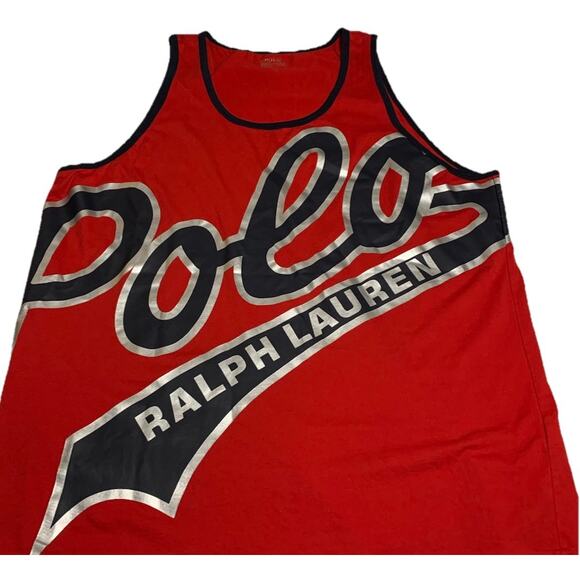 Polo Ralph Lauren Tank Top Sz XL Bubble Logo Shirt Navy Blue Red Performance - Picture 2 of 9